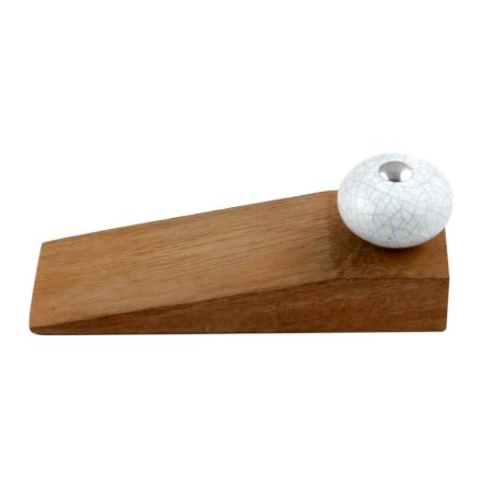 White Turquoise Ceramic Crackle Wwoden Door Stopper